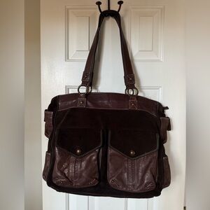 Nuovedive Made In Italy Genuine Leather & Suede Large Tote Bag - Brown